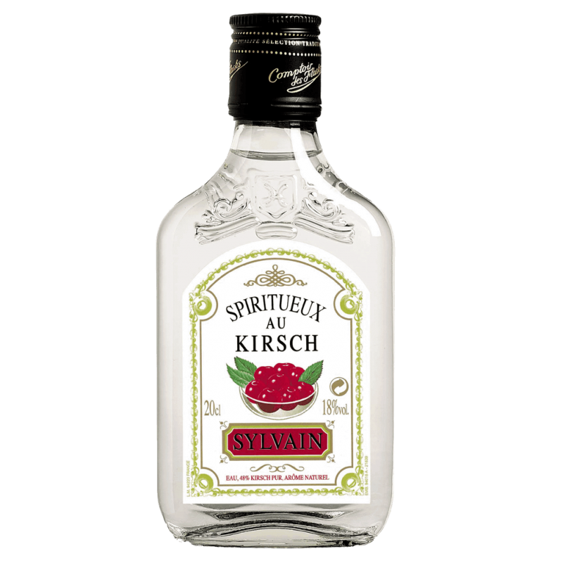 Photographie d'une bouteille de Flask spiritueux au Kirsch