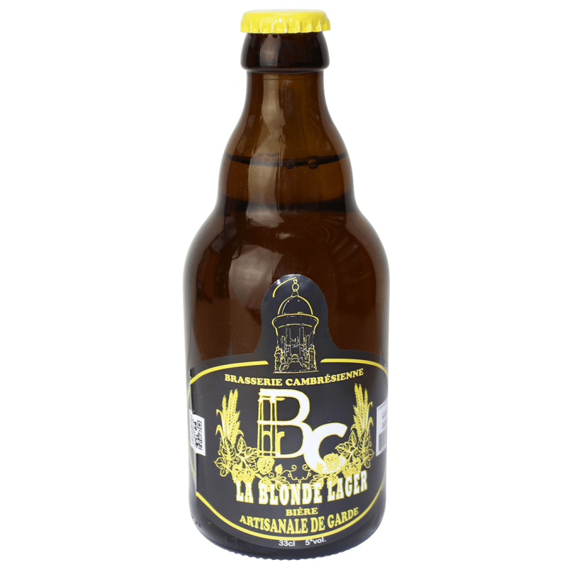 Photographie d'une bouteille de bière La Blonde Lager Brasserie Cambresienne 33CL