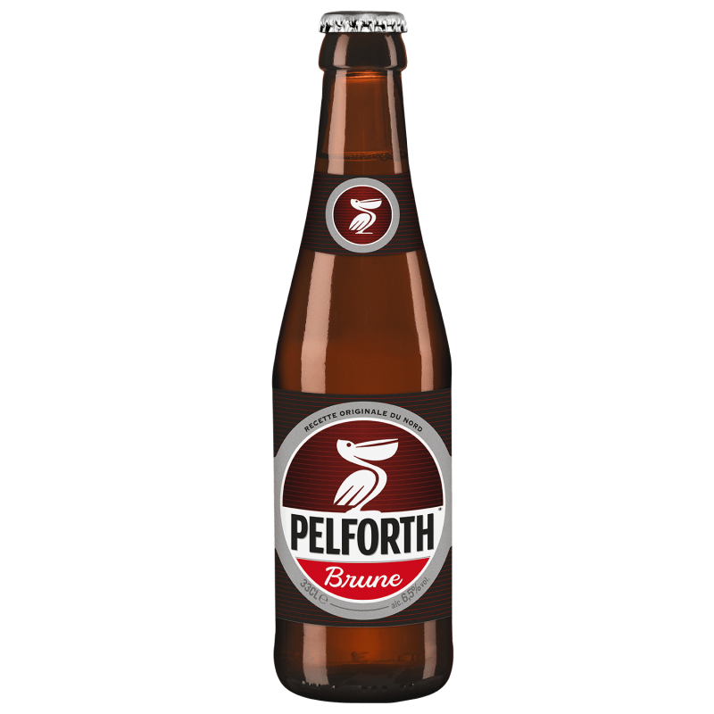 Photographie d'une bouteille de bière Pelforth Brune 33cl