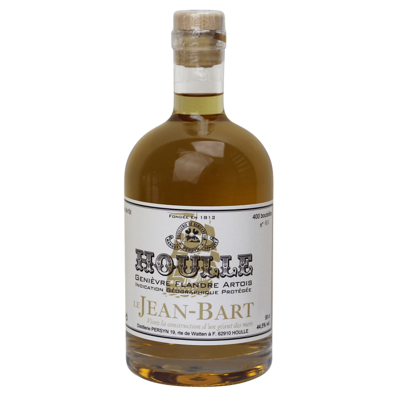 Photographie d'une bouteille de Genièvre de Houlle Jean Bart 50 cl