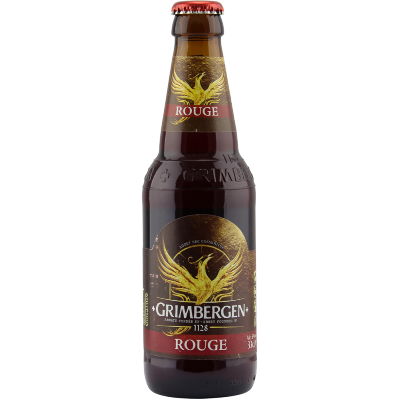 Photographie d'une bouteille de bière grimbergen rouge