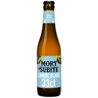 Photographie d'une bouteille de bière Mort Subite Witte Lambic 33cl