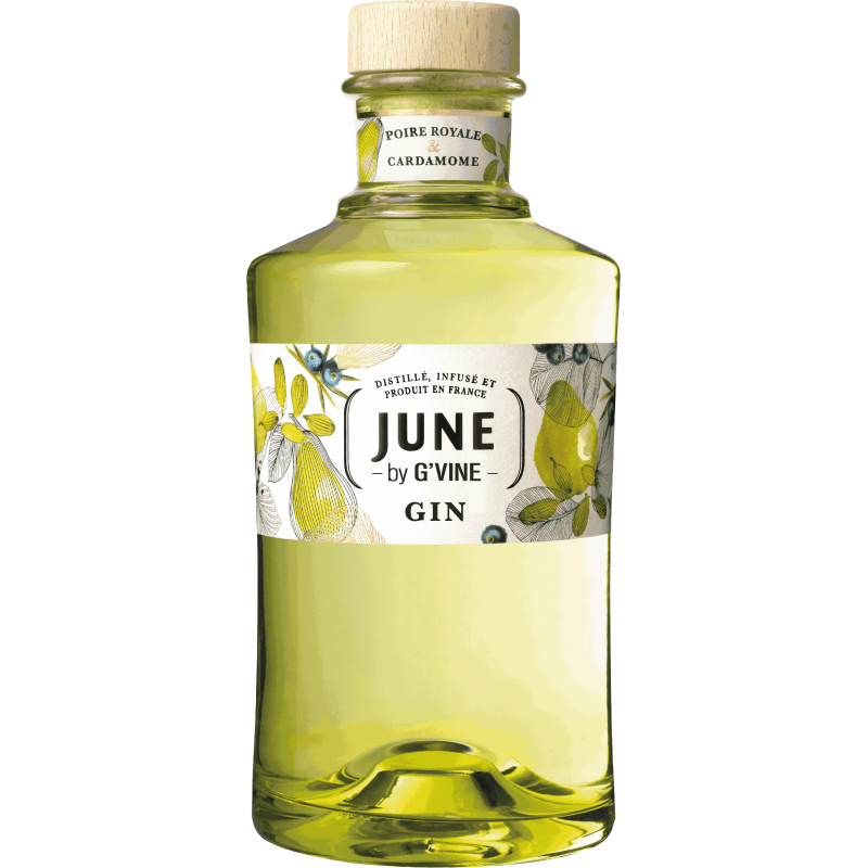 Photographie d'une bouteille de Liqueur de Gin June By G Vine Poire