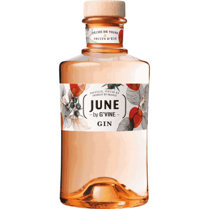 Photographie d'une bouteille de Liqueur de Gin June By G Vine Pêche