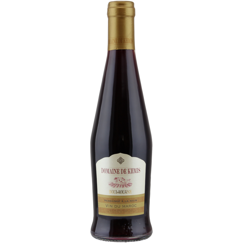 Photographie d'une bouteille de vin rouge domaine de khmis boulaouane