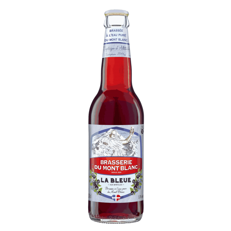 Photographie d'une bouteille de bière La Bleue Sans Gluten du Mont Blanc 33 cl