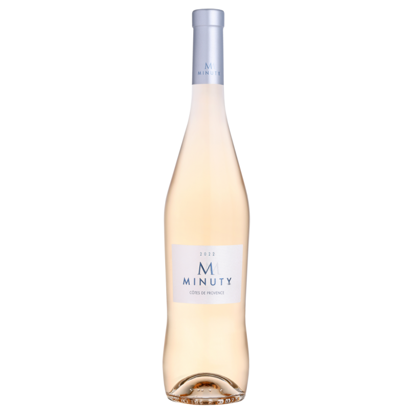 Photographie d'une bouteille de vin rosé m de minuty côtes de provence aop