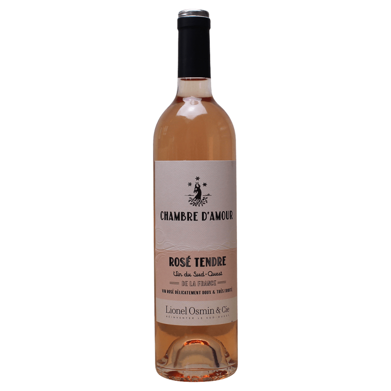 Photographie d'une bouteille de vin rosé chambre d'amour rose tendre igp 2025 75 cl