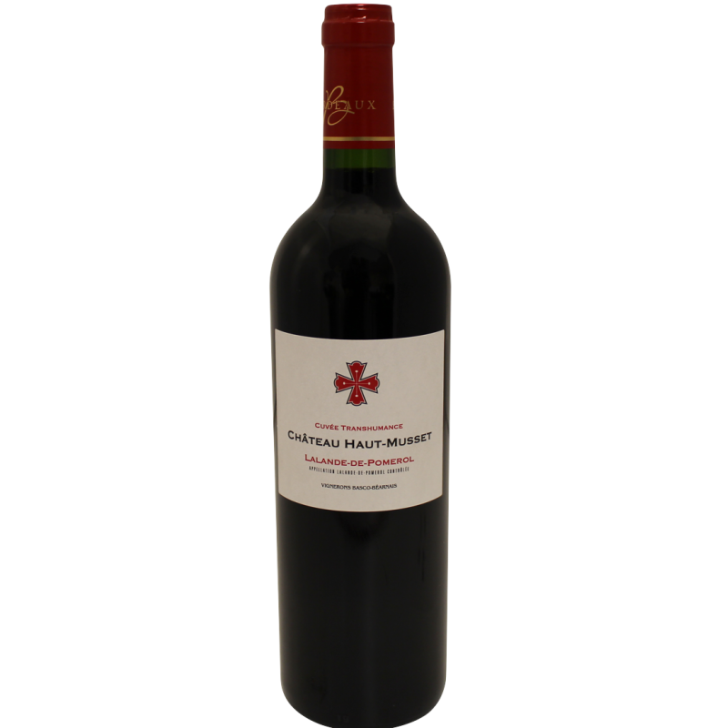 Photographie d'une bouteille de vin rouge chateau haut musset lalande de pomerol aoc rouge 2023 75 cl