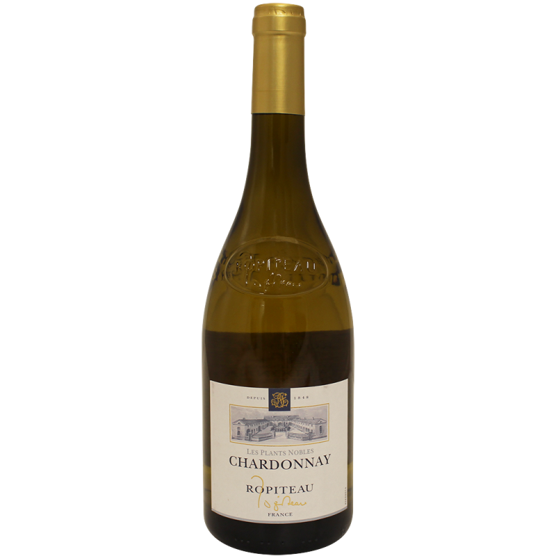 Photographie d'une bouteille de vin blanc Chardonnay les Plants Nobles Ropiteau Blanc 75 cl