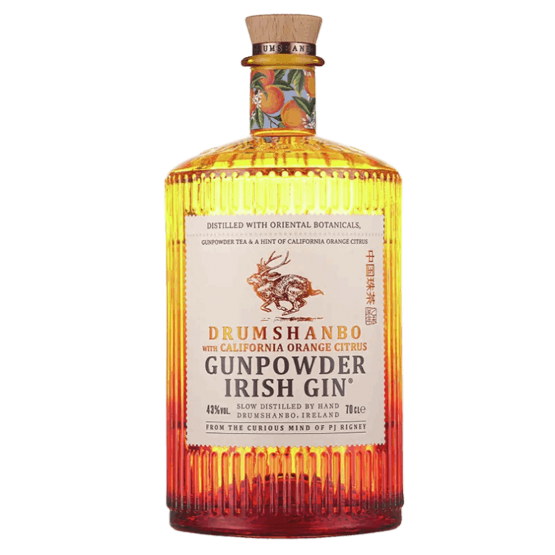 Photographie d'une bouteille de Gin Drumshanbo Gunpowder California Orange Citrus 70 cl