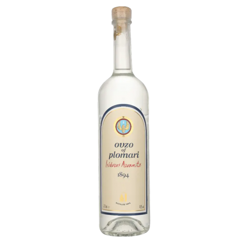 Photographie d'une bouteille de Ouzo Plomari 70 cl