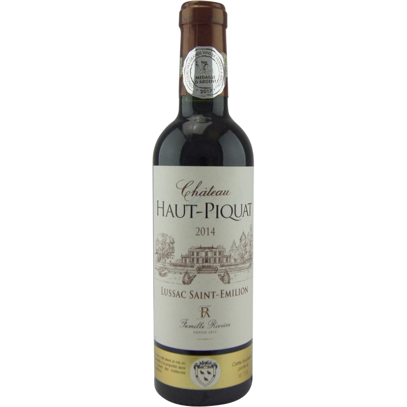 Photographie d'une bouteille de vin rouge Château Haut Piquat Lussac Saint-Emilion AOC Rouge 37,5 cl
