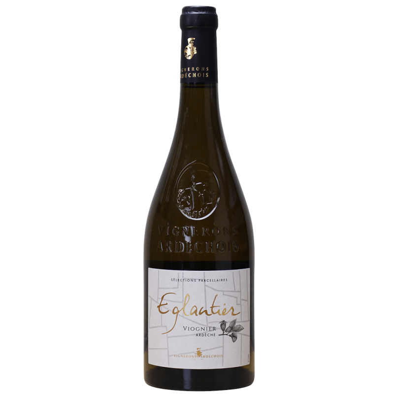 Photographie d'une bouteille de vin blanc Eglantier Vignerons Ardechois Viognier IGP Blanc 75 cl