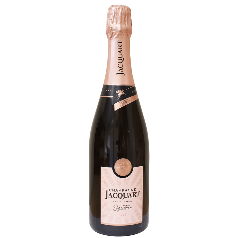 Photographie d'une bouteille de champagne jacquart rose signature 75 cl