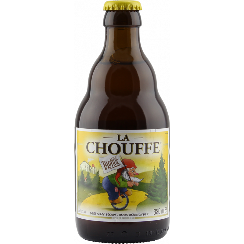 Photographie d'une bouteille de bière La Chouffe Blonde 33cl