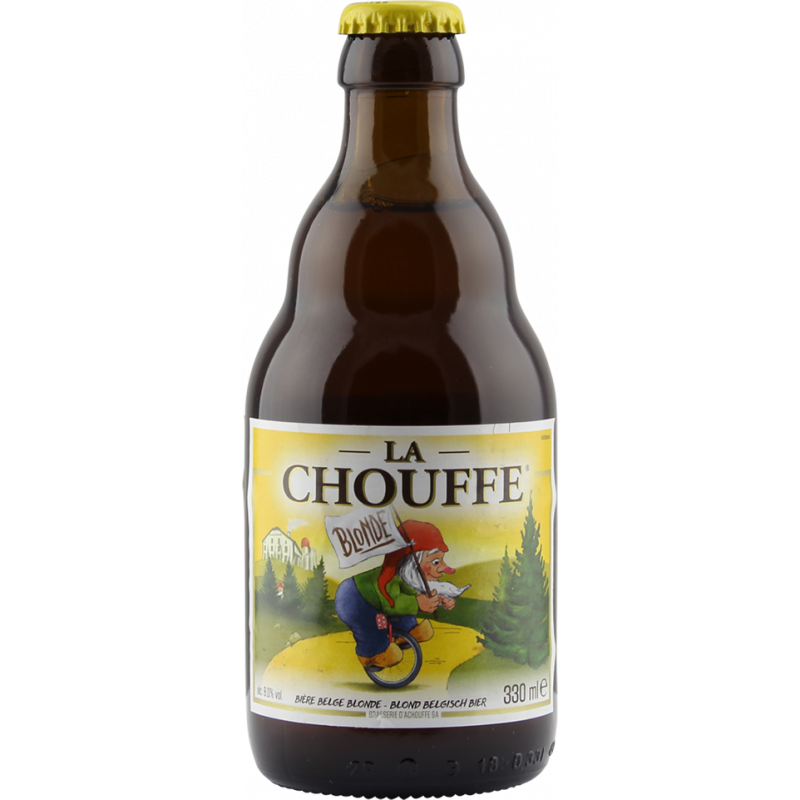 Photographie d'une bouteille de bière la chouffe blonde