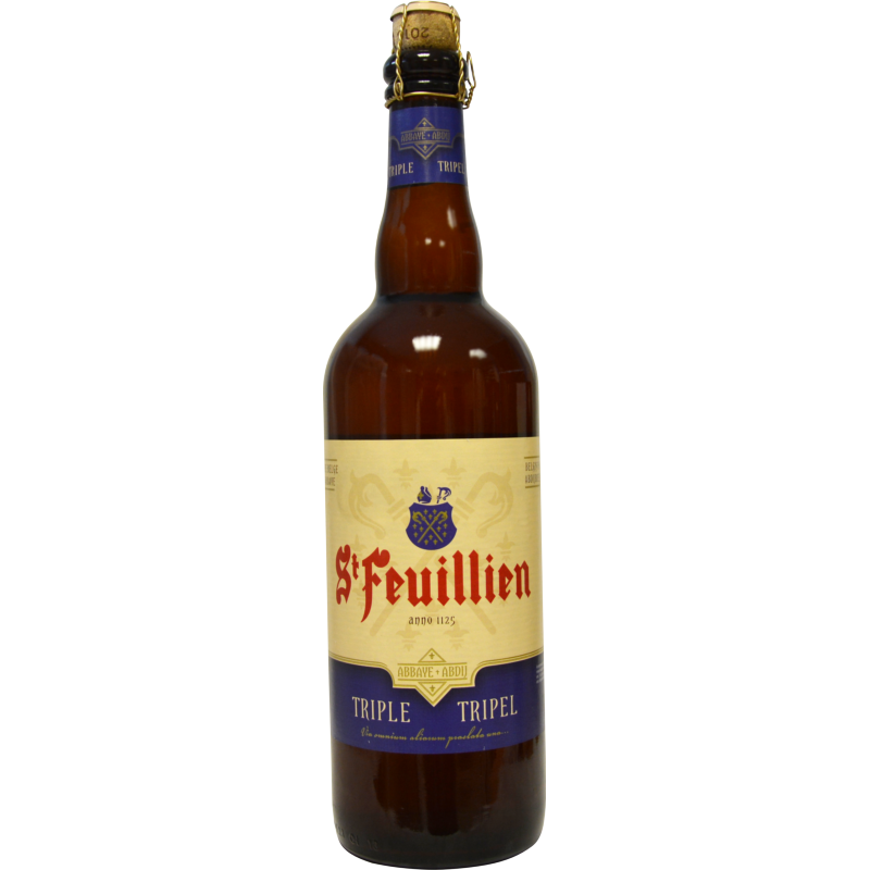 Photographie d'une bouteille de bière St Feuillien Triple 75cl