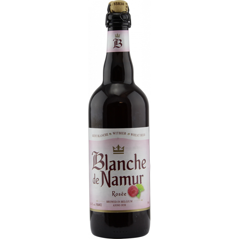 Photographie d'une bouteille de bière Blanche de Namur Rosée 75cl