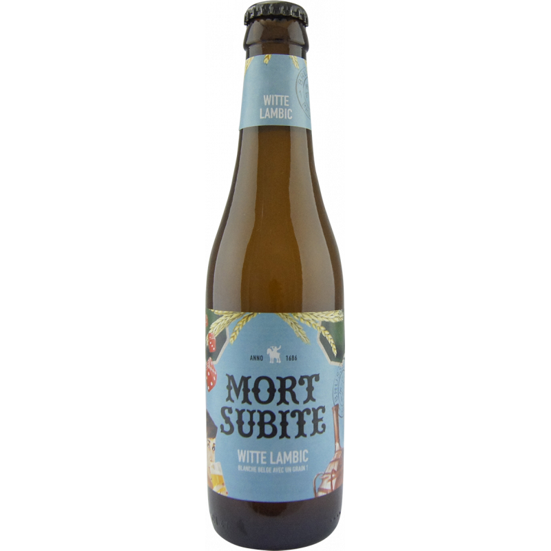 Photographie d'une bouteille de bière Mort Subite Witte Lambic 33cl