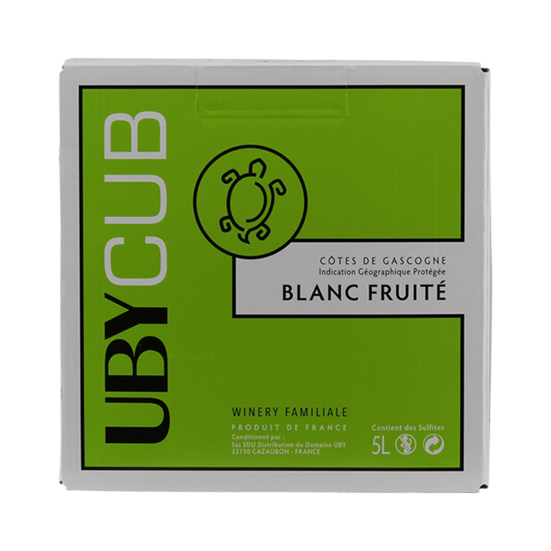 Photographie d'une bouteille de vin blanc UBY CUB BLANC FRUITE COTES DE GASCOGNE