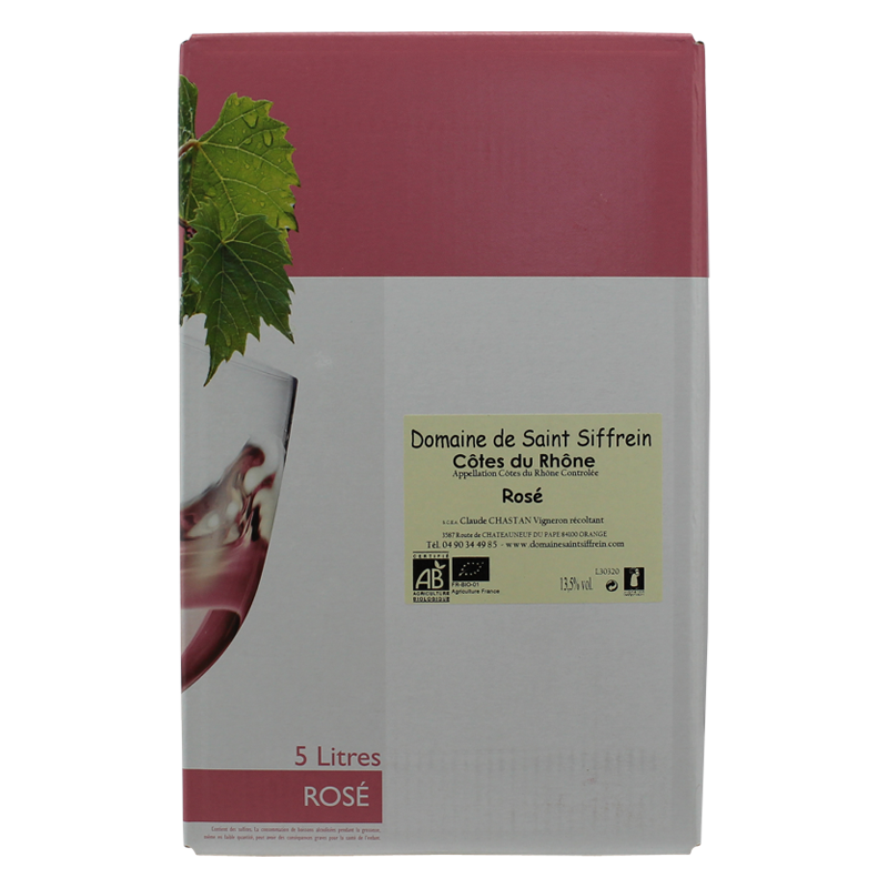 Photographie d'une bouteille de vin rosé CÔTES DU RHÔNE AOC ROSE SAINT SIFFREIN
