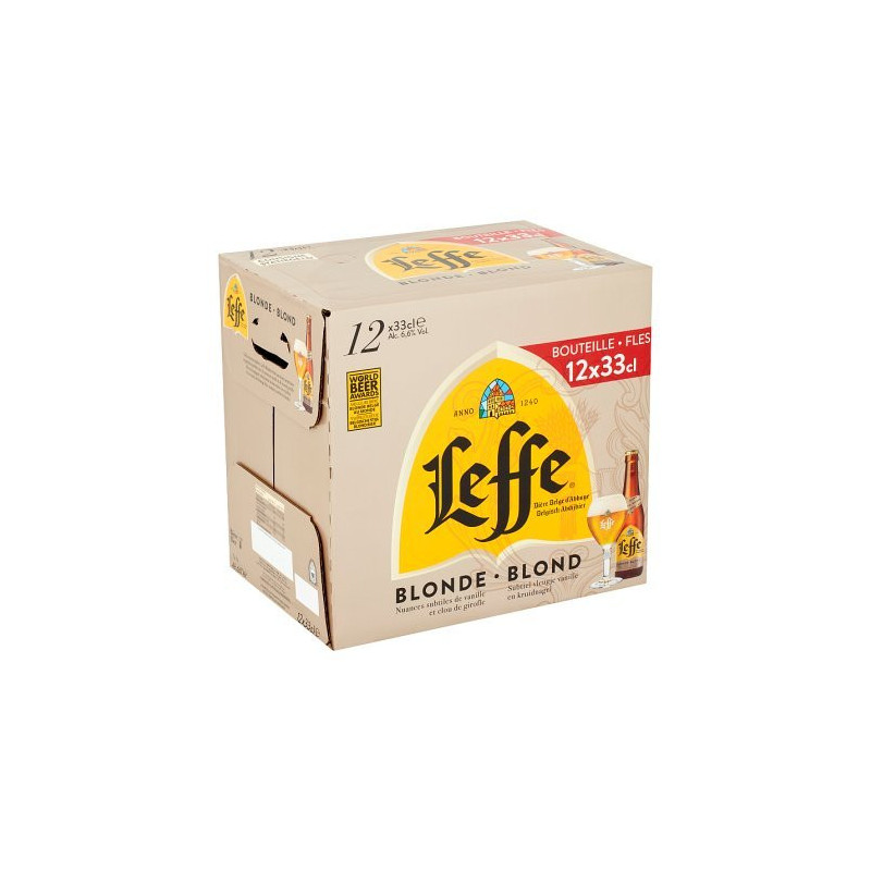 Photographie d'une bouteille de bière Leffe Blonde 12x33 cl