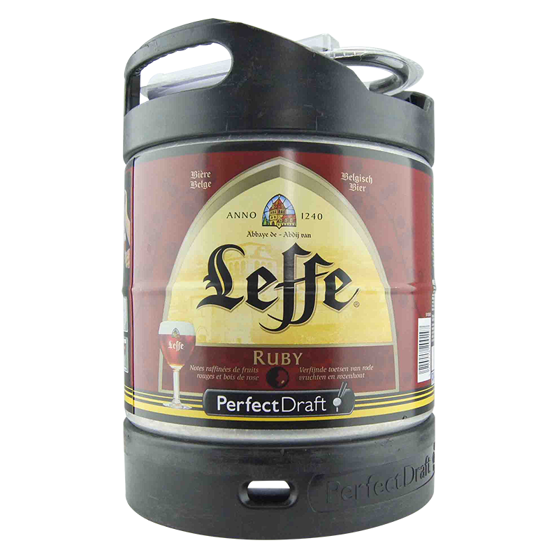 Photographie d'un fût de bière Leffe Ruby Fût 6L