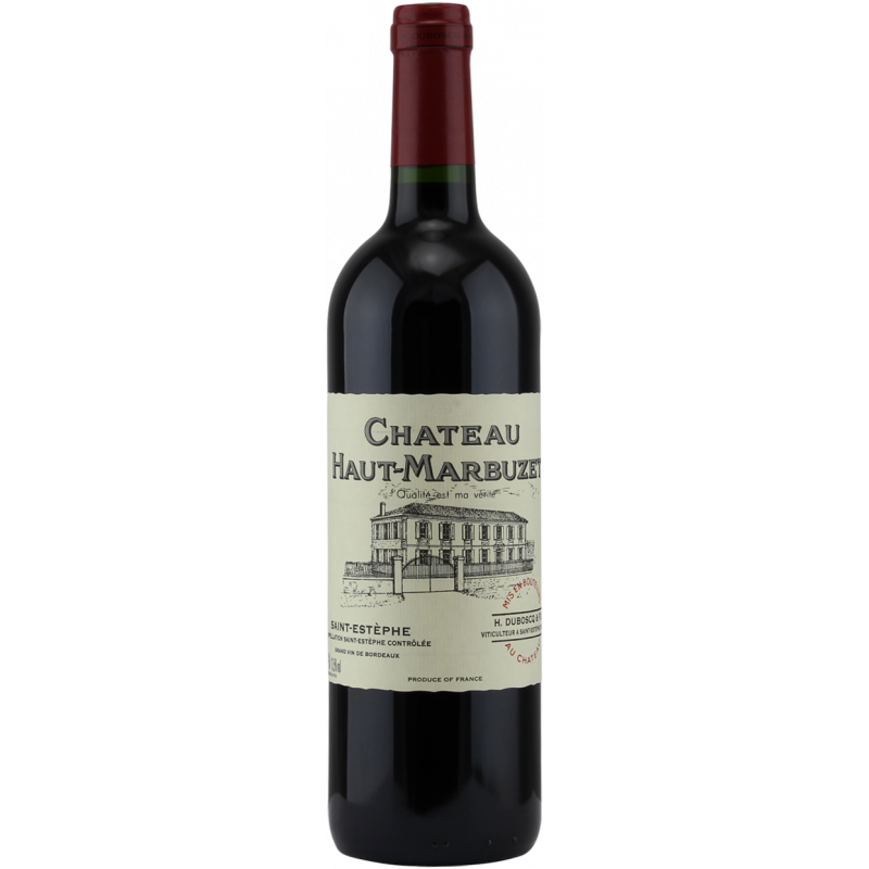 Photographie d'une bouteille de vin rouge chateau haut marbuzet aoc rouge 2018 75 cl cb