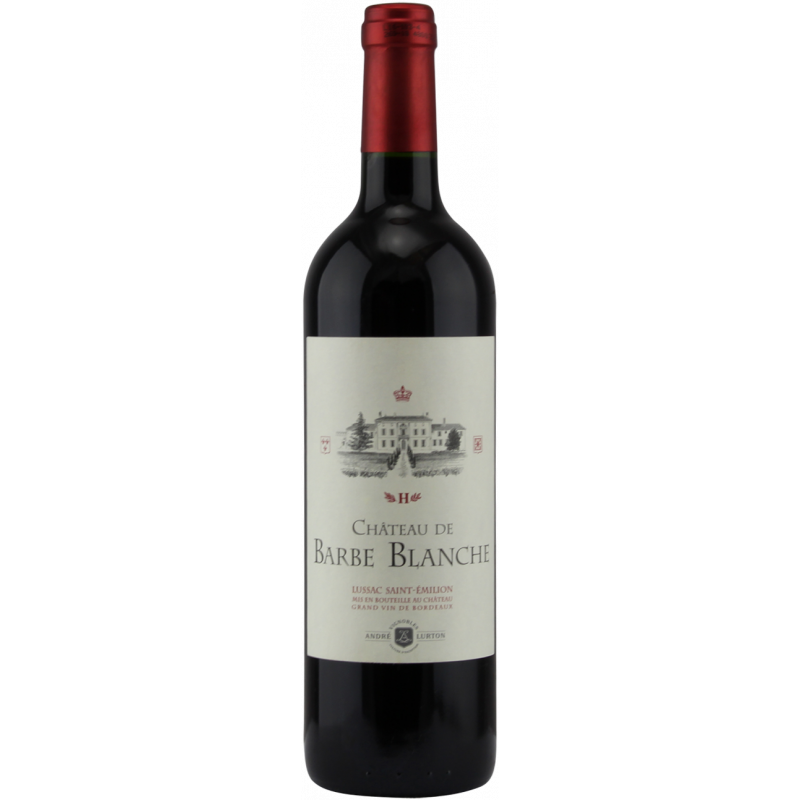 Photographie d'une bouteille de vin rouge Château Barbe Blanche AOC Rouge