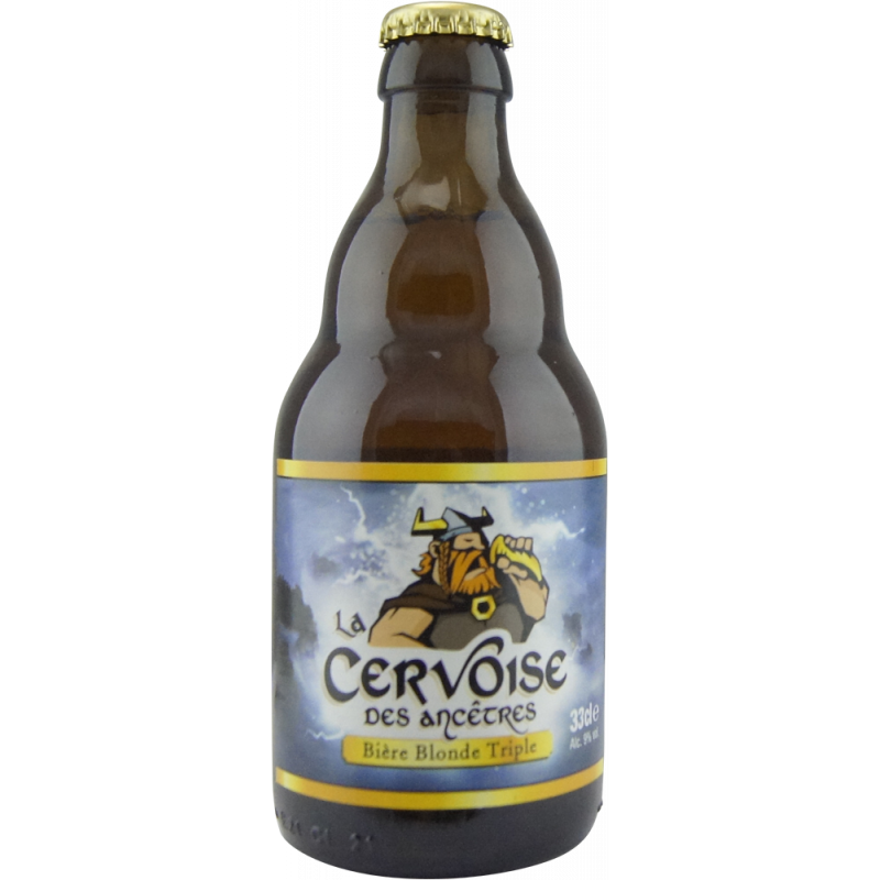 Photographie d'une bouteille de bière La Cervoise des Ancêtres Triple 33cl