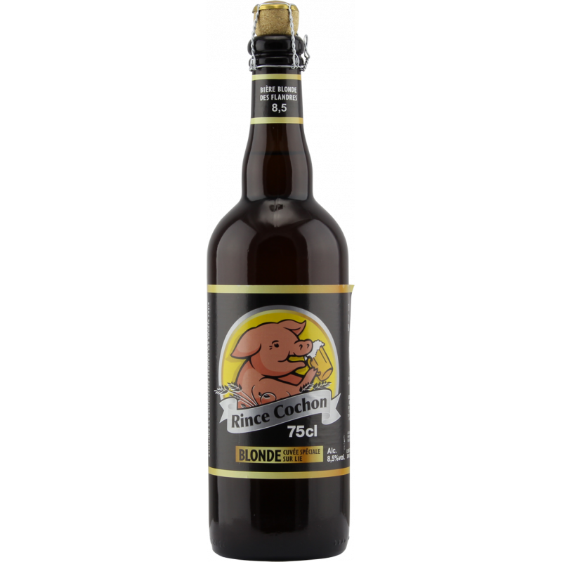Photographie d'une bouteille de bière Rince Cochon Blonde 75cl