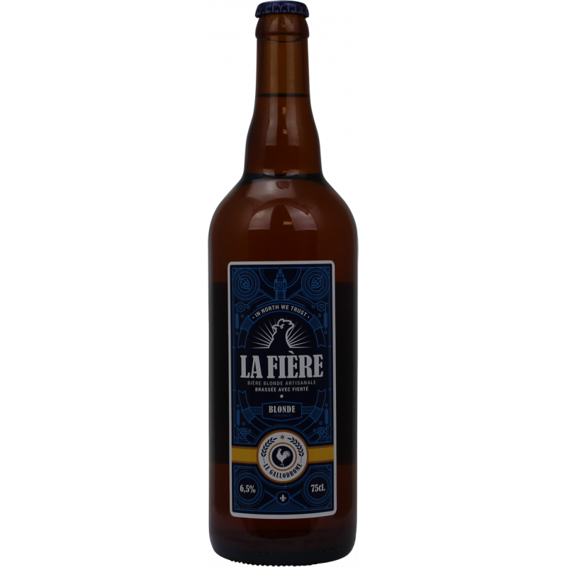 Photographie d'une bouteille de bière La Fière Blonde 75cl