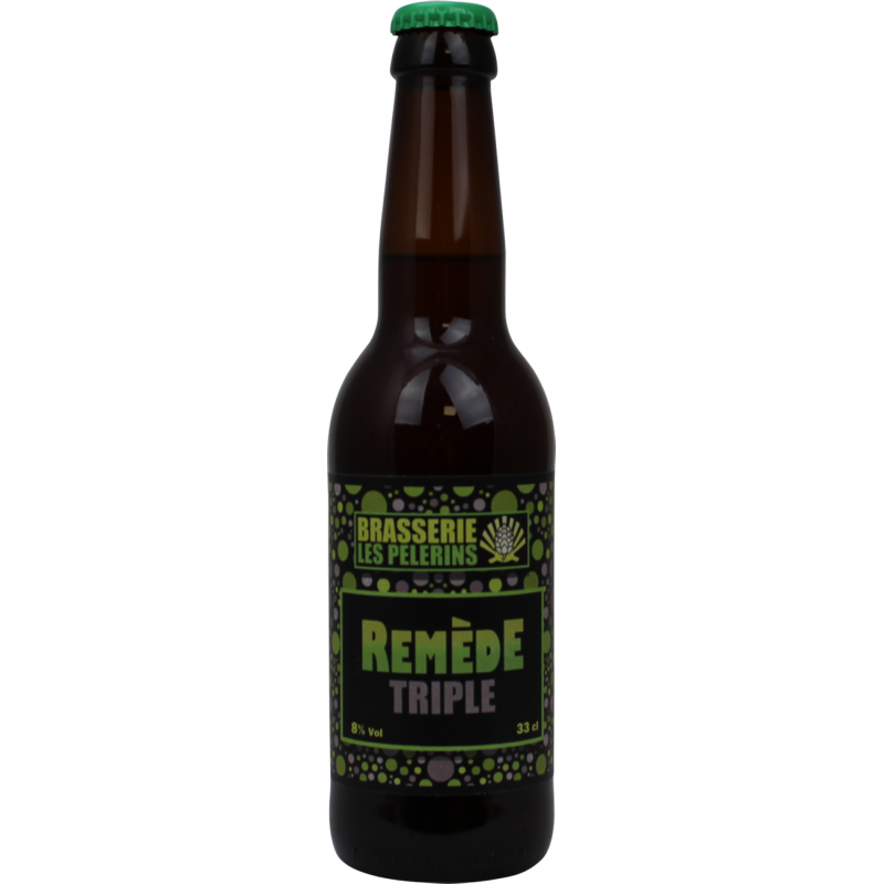 Photographie d'une bouteille de bière Remede Triple 33cl