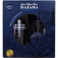 Photographie d'une bouteille de coffret rhum marama spiced + 1 verre