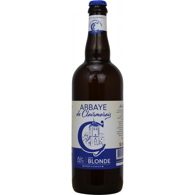 Photographie d'une bouteille de bière Abbaye de Clairmarais Blonde 75cl