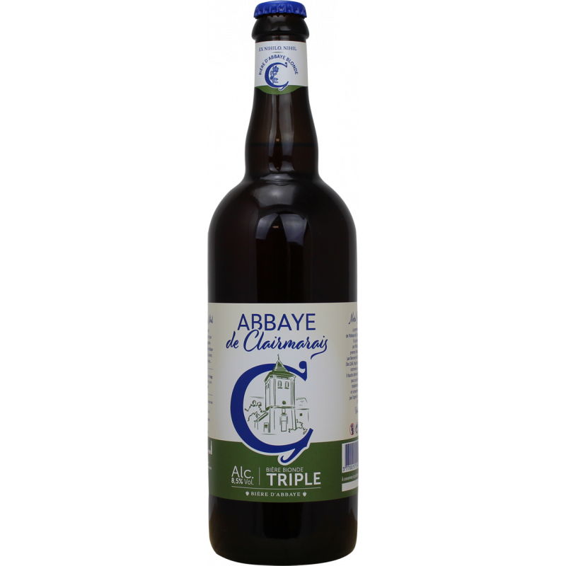 Photographie d'une bouteille de bière Abbaye de Clairmarais Triple 75cl