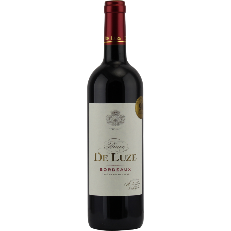 Photographie d'une bouteille de vin rouge baron de luze bordeaux aoc rouge 2018 75 cl