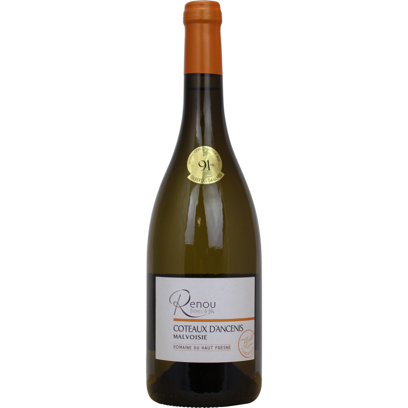Photographie d'une bouteille de vin blanc Domaine du Haut Fresne Coteaux d'Ancenis AOC Blanc 75 cl