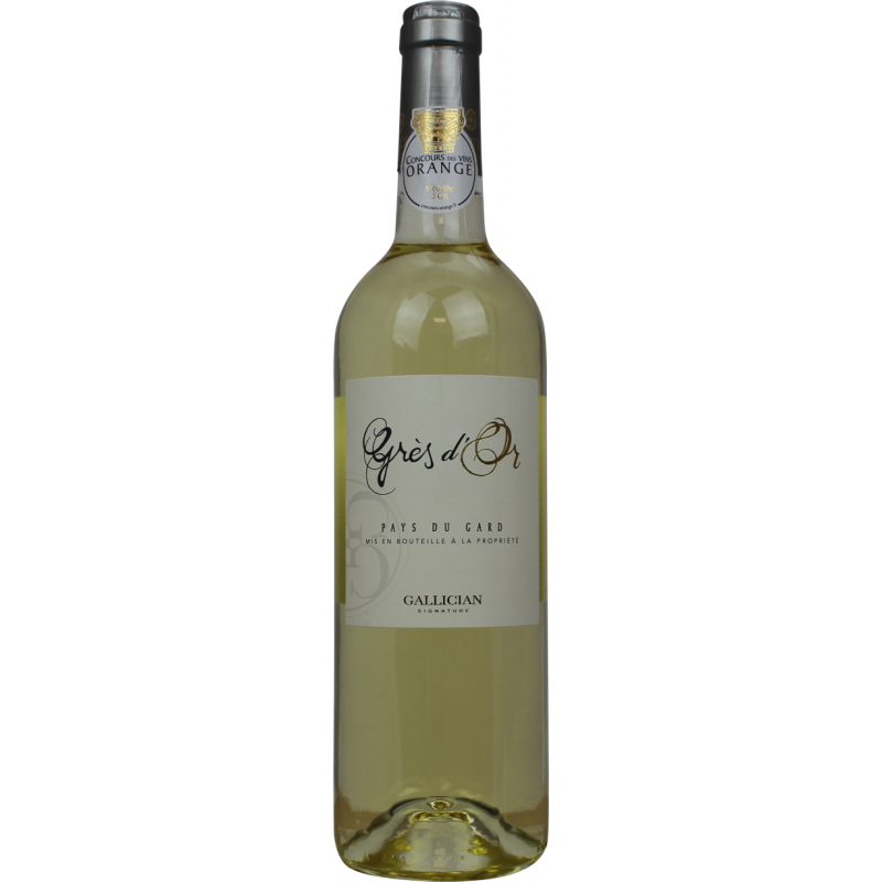 Photographie d'une bouteille de vin blanc Grès d'Or Gallician IGP Blanc