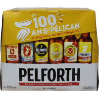 Photographie d'une bouteille de bière Pelforth Blonde 12x25cl