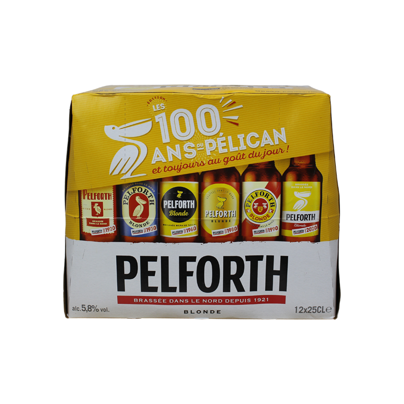Photographie d'une bouteille de bière Pelforth Blonde 12x25cl
