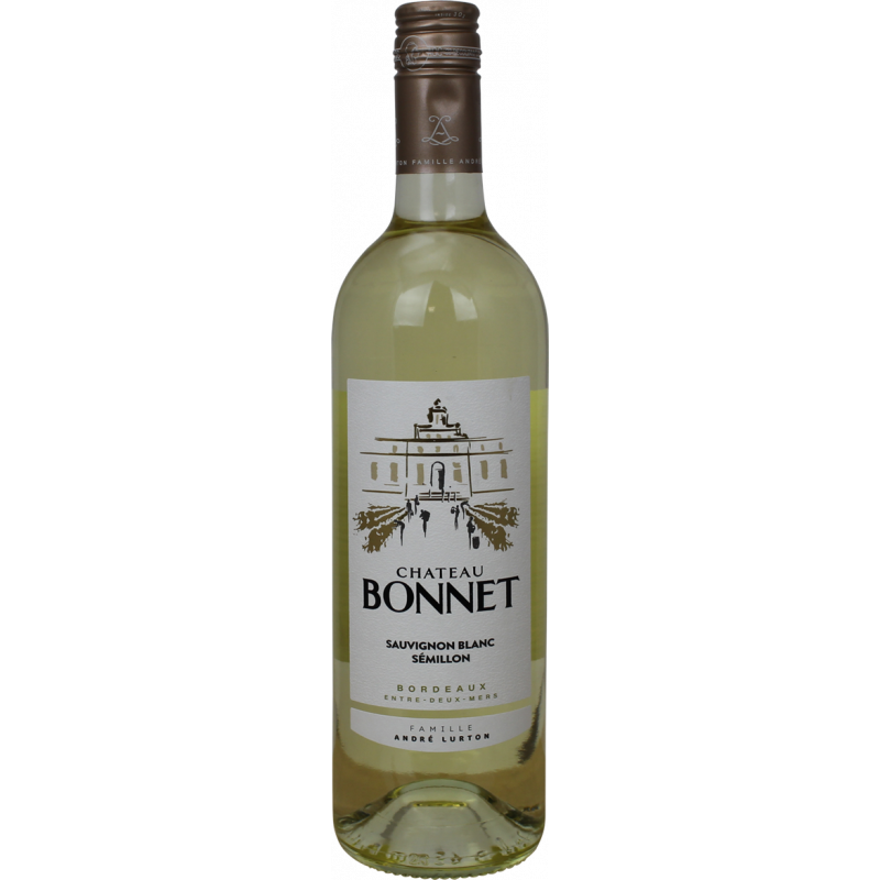 Photographie d'une bouteille de vin blanc chateau bonnet sauvignon blanc semillon aoc blanc 2020 75 cl