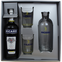 Photographie d'une bouteille de coffret la ligne de service ricard 70 cl 2 verres + 1 carafe