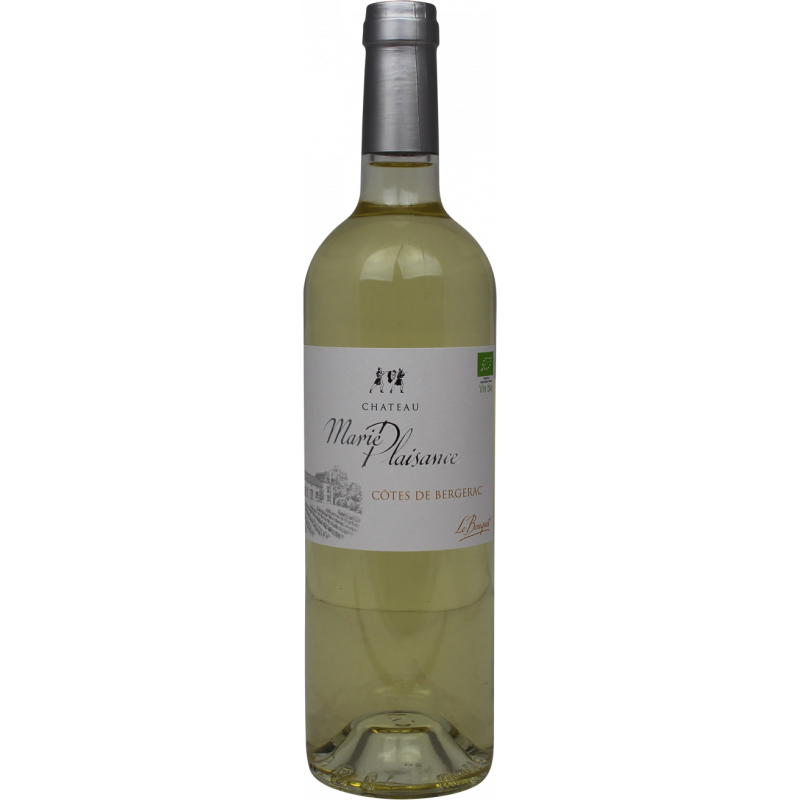 Photographie d'une bouteille de vin blanc chateau marie plaisance moelleux bio aoc blanc 2020 75 cl