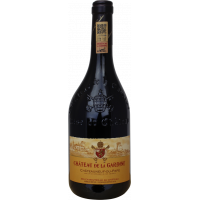 Photographie d'une bouteille de vin rouge chateauneuf du pape chateau la gardine aoc rouge 2018 75 cl