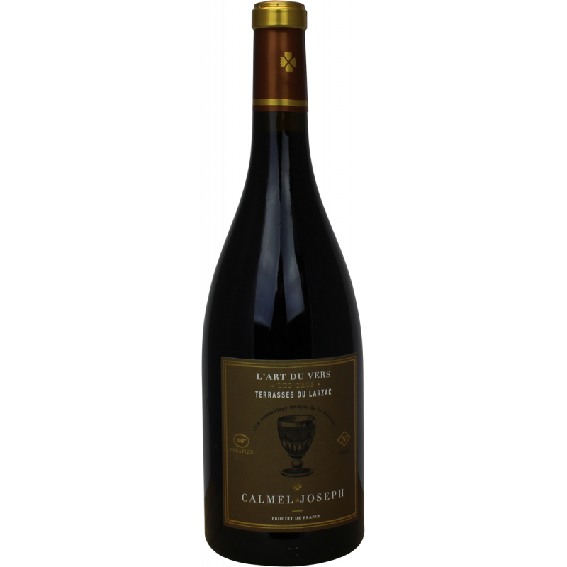 Photographie d'une bouteille de vin rouge l'art du vers terrasses du larzac aop rouge 2019 75 cl