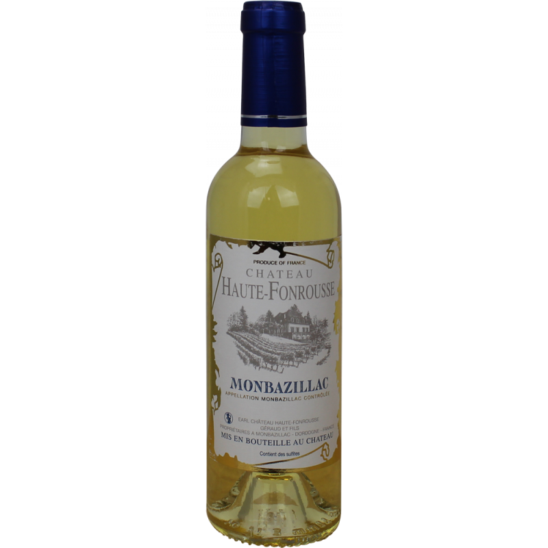 Photographie d'une bouteille de vin blanc demi chateau haute fonrousse aoc blanc 2019 37.5 cl