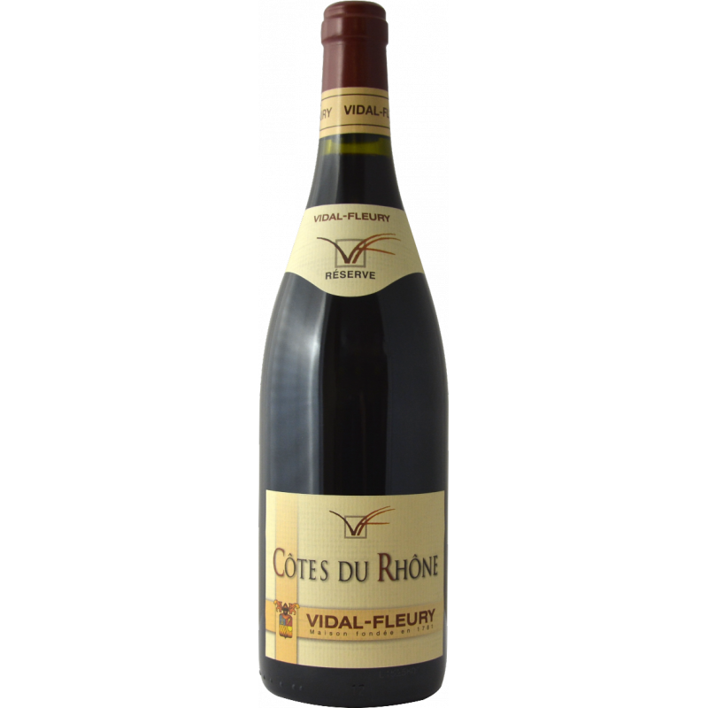 Photographie d'une bouteille de vin rouge COTES DU RHONE RESERVE VIDAL FLEURY