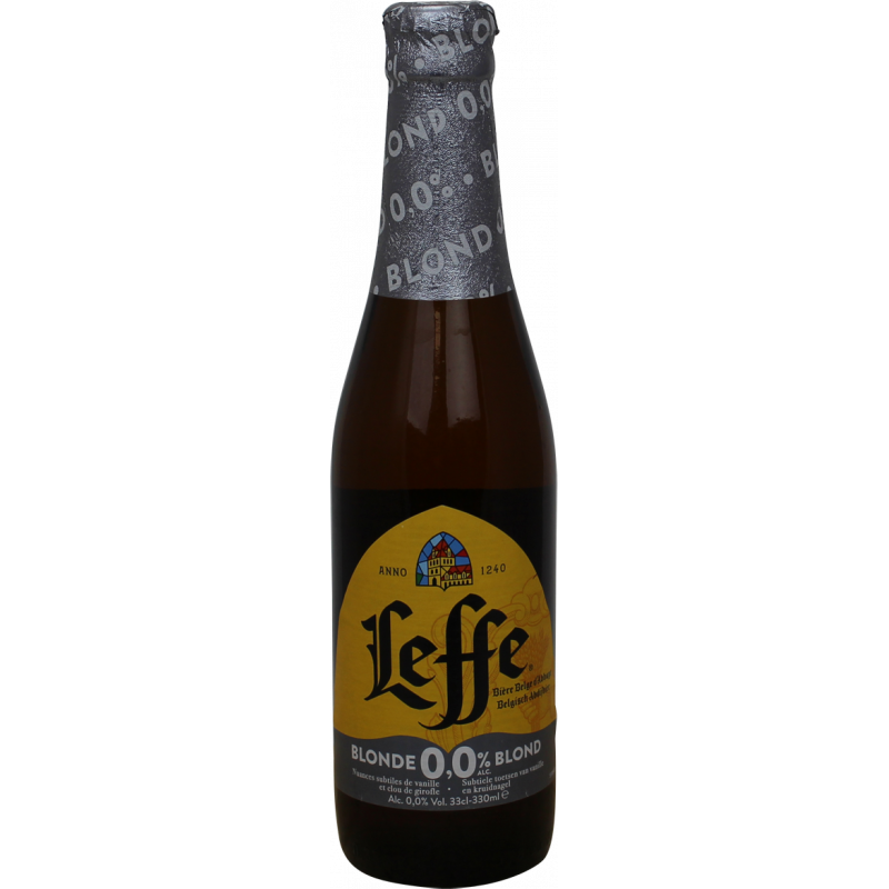 Photographie d'une bouteille de bière Leffe Blonde 0.0 33cl